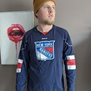2013 Reebok official NHL face off collection Rangers long sleeves shirt